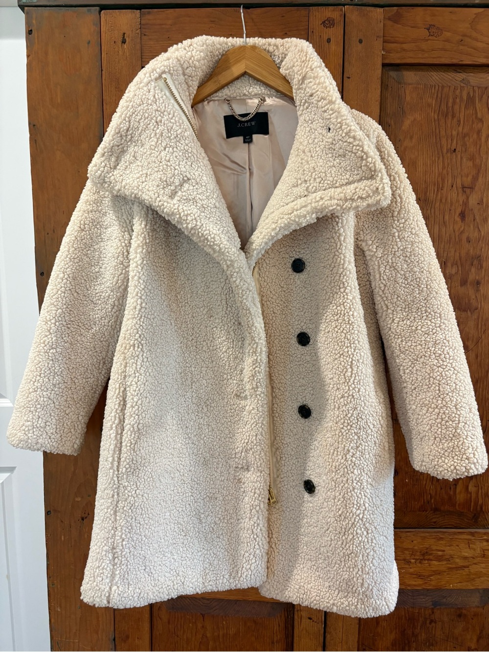 J. Crew Cream Teddy Sherpa Coat with Oversized Collar